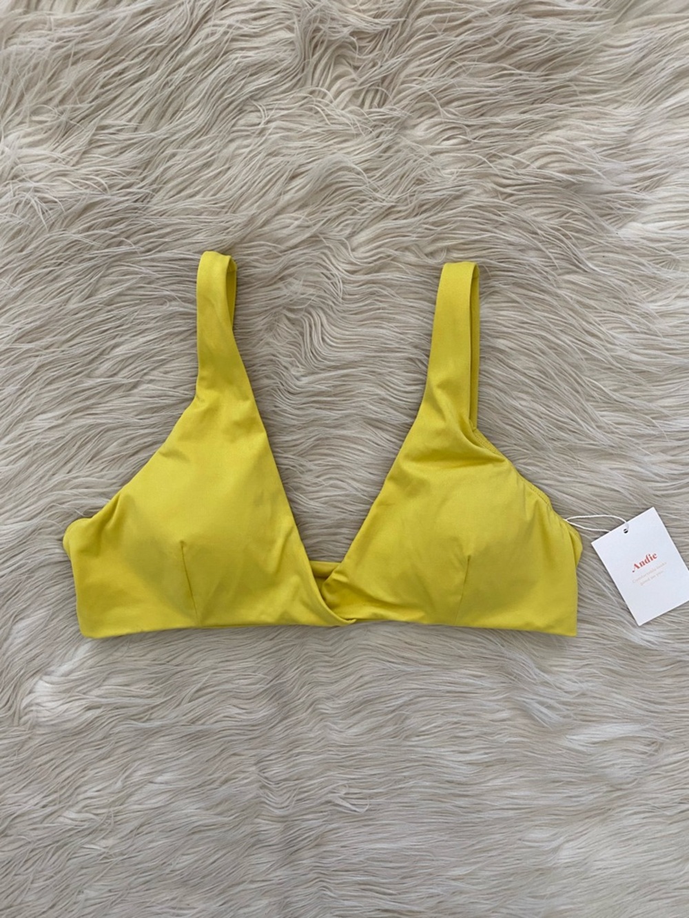 Andie Belmar Yellow V-Neck Twist Front Plunge Bikini Top Swimsuit Honeysuckle M - Picture 2 of 15